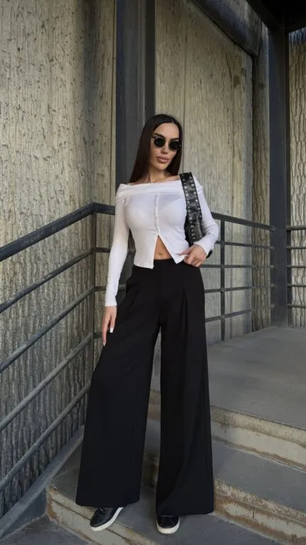 Black Pleated Palazzo Skirt