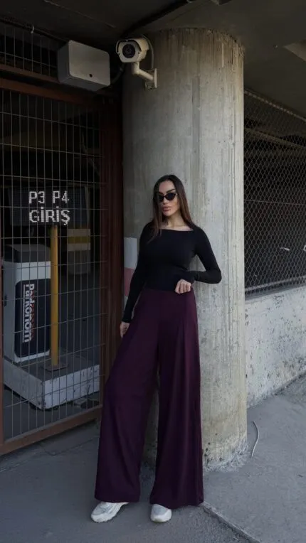 Mürdüm Pleated Palazzo Skirt