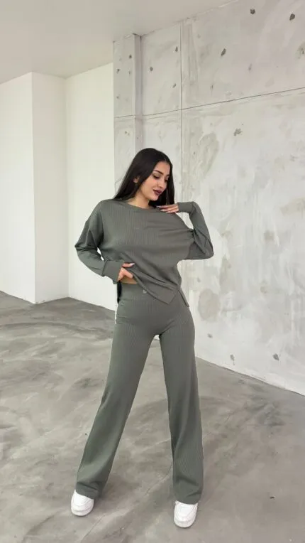 Haki Kalın Fitilli Palazzo Takım