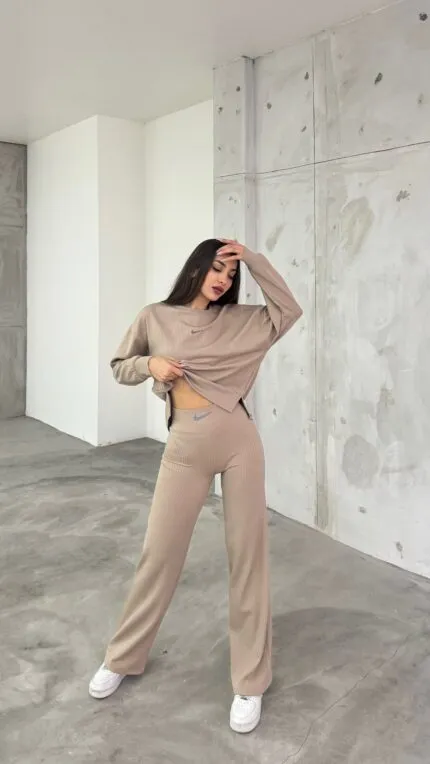 Stone Color Thick Corduroy Palazzo Set
