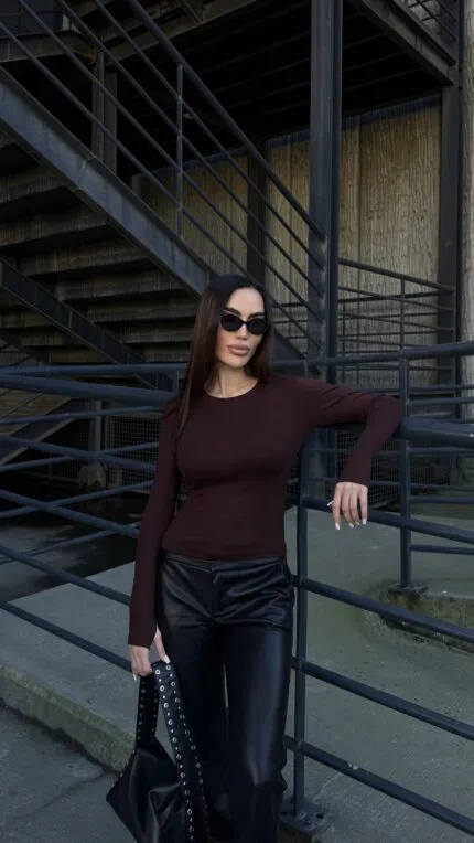 Brown Finger-Legged Bodysuit