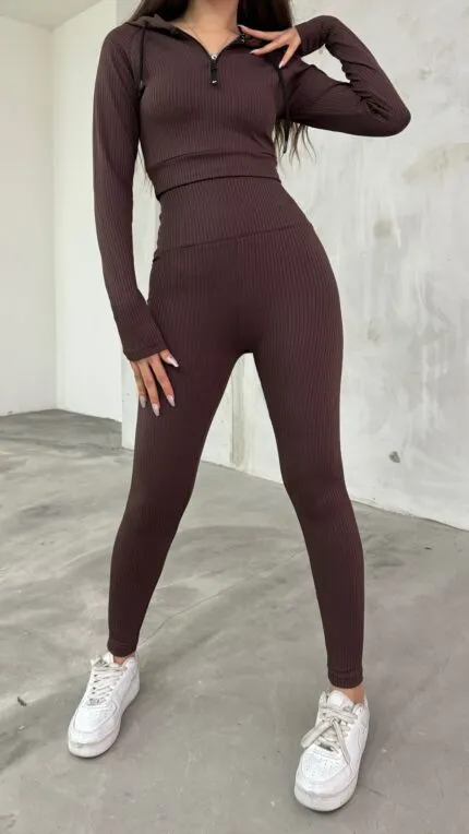 Brown Thick Corduroy Leggings Set