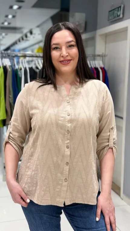 Beige Baklava Patterned 100% Cotton Shirt