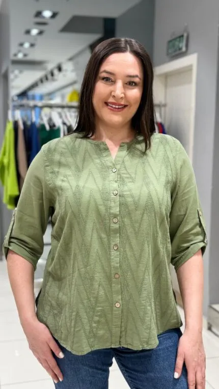 Haki Baklava Patterned 100% Cotton Shirt