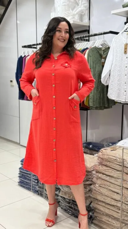 Pomegranate Flower Muslin Back Detail Shirt Dress