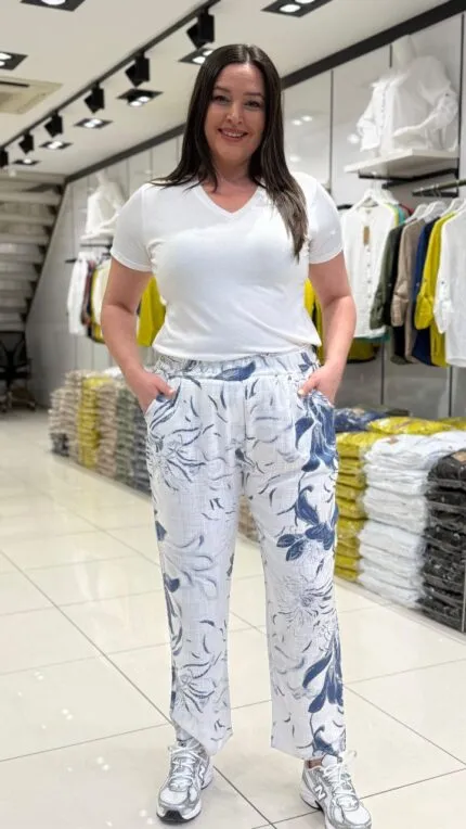 Blue Patterned 100% Cotton Trousers