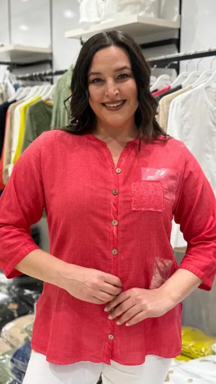 Pomegranate Flower Sequin Detail 100% Cotton Shirt