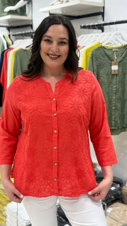 Pomegranate Flower Floral Pattern 100% Cotton Shirt