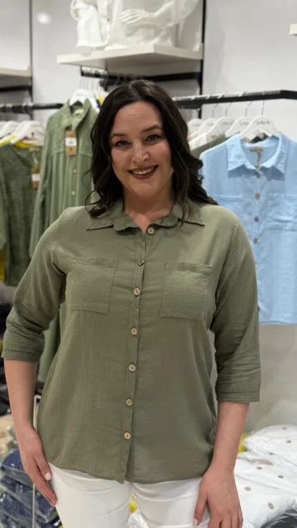Khaki Two-Pocket 100% Cotton Shirt