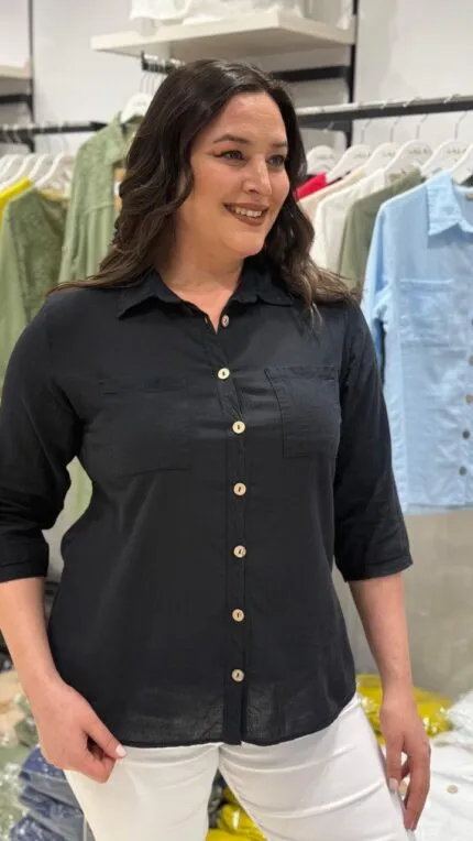 Black Two-Pocket 100% Cotton Shirt