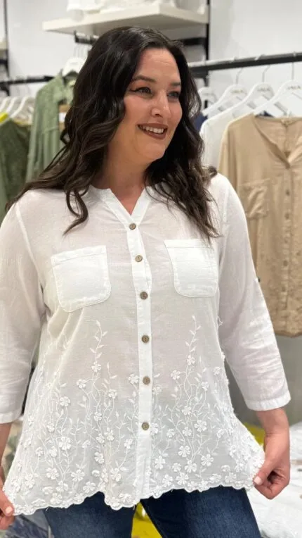 White Skirt Floral 100% Cotton Shirt