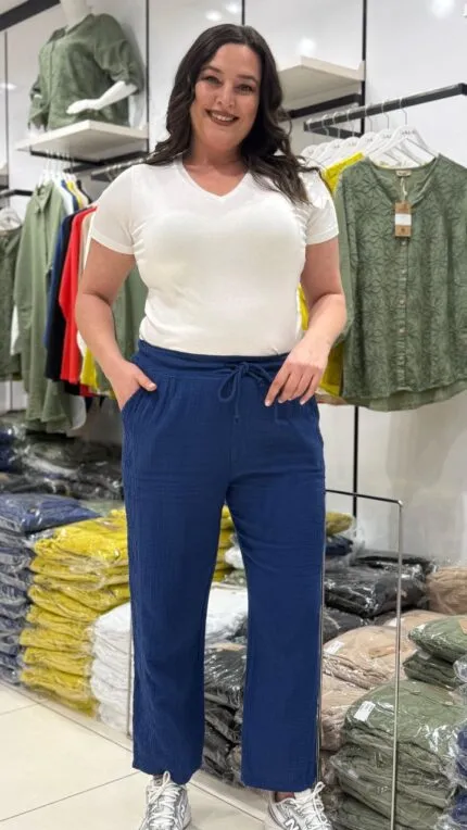 Navy Blue Side-Striped 100% Cotton Trousers