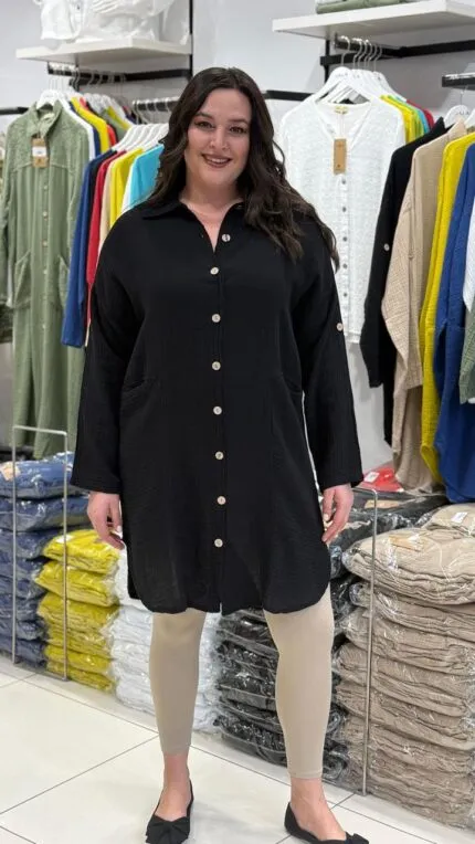 Black Back Detail 100% Cotton Tunic Shirt