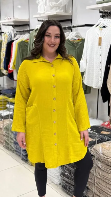 Olive Back Detail 100% Cotton Tunic Shirt