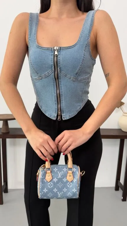 Fermuarlı Denim Büstiyer 411