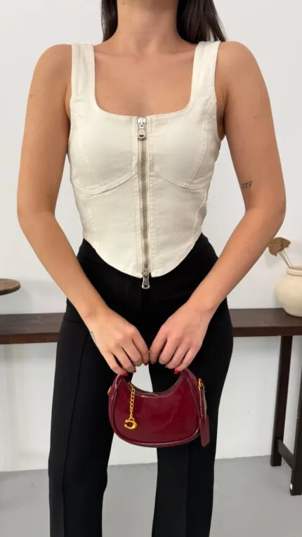 Fermuarlı Denim Büstiyer 411