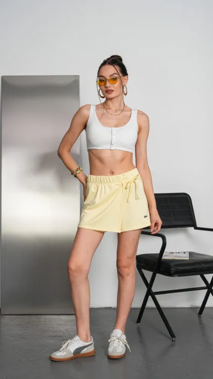 Yellow Lacoste Zip-Front Shorts