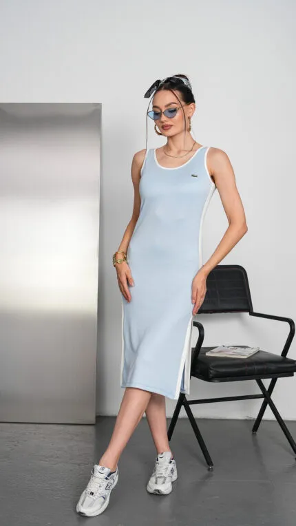 Baby Blue Lacoste Slit Dress
