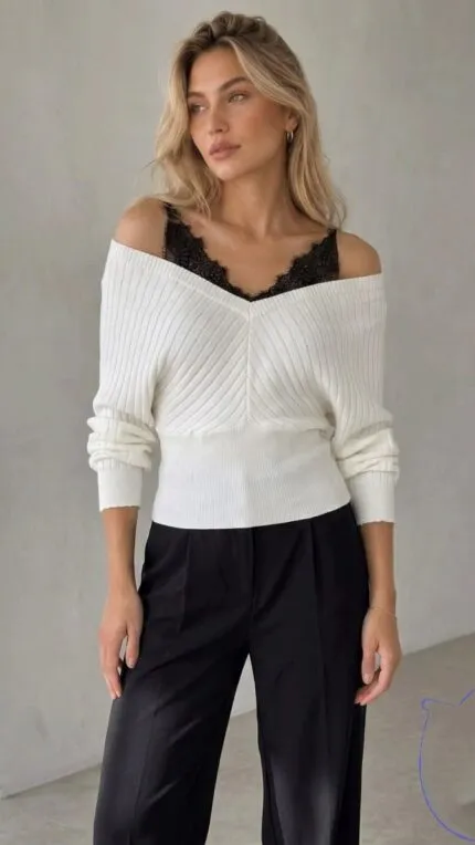 Bone HANGER DETAIL LACE SWEATER