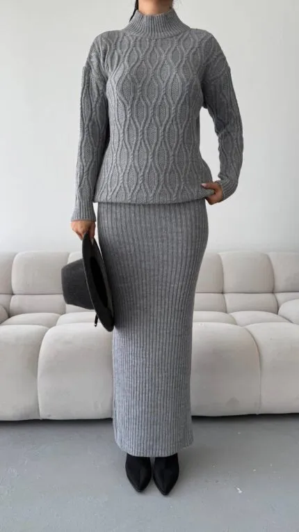 GRAY – GRİ SAÇ ÖRGÜ ETEK TAKIM