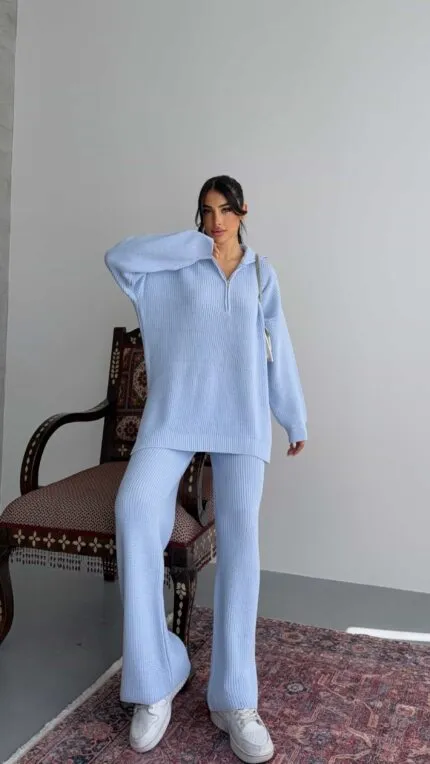 BLUE – MAVİ POLO YAKA FERMUARLI TRİKO TAKIM-blue