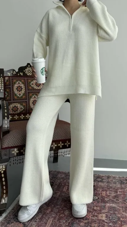 Bone POLO COLLAR ZIPPERED KNIT SET