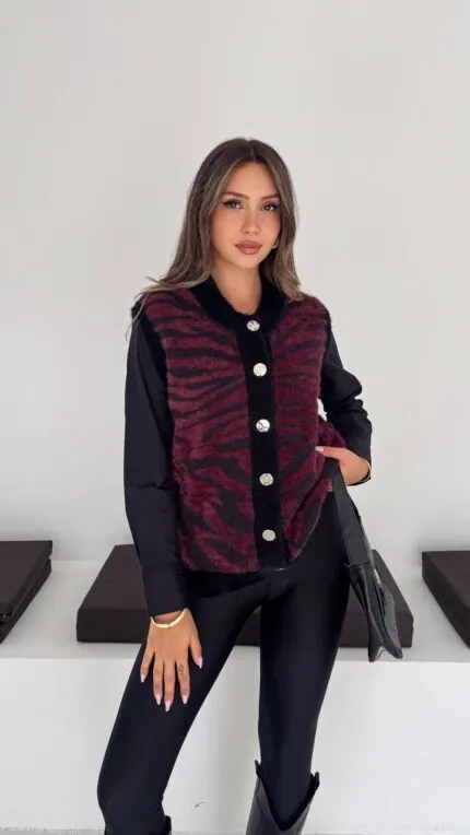 Bordo Desenli Sakal Yelek