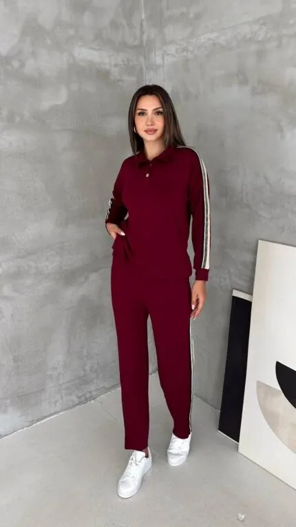 Bordo Şeritli İkili Takım