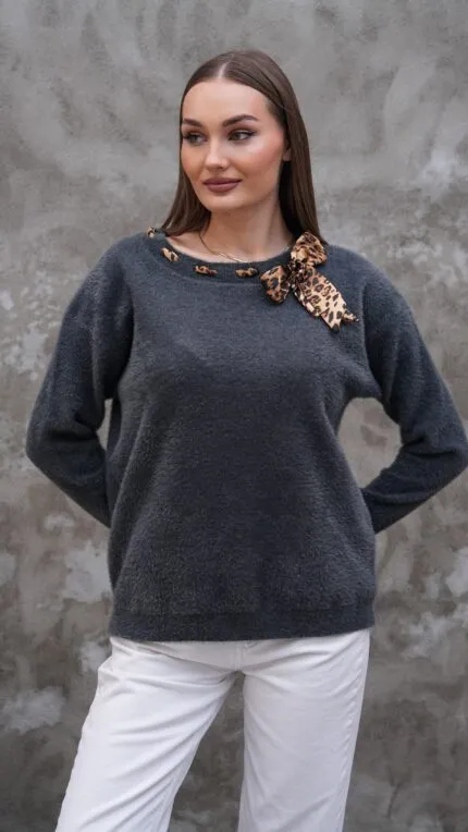 Olive Snap-Front Polo Neck Blouse