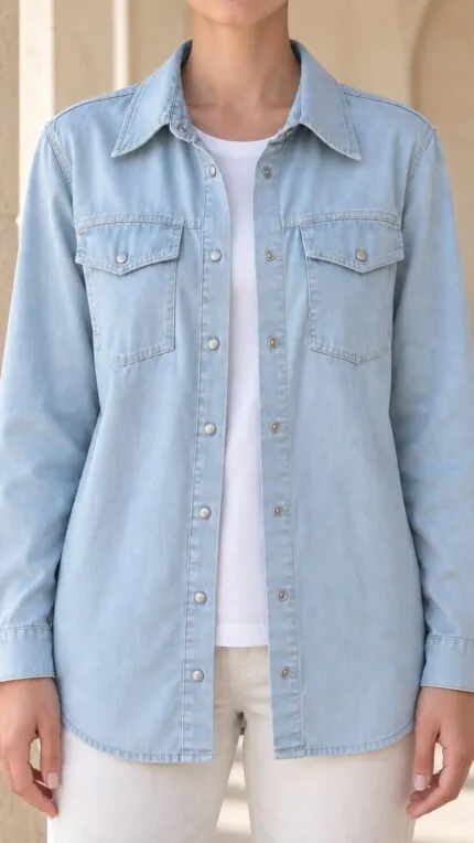 Snap-Button Denim Shirt 6013