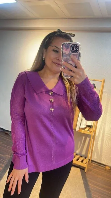 DARK PURPLE Baby collar fine knit sweater