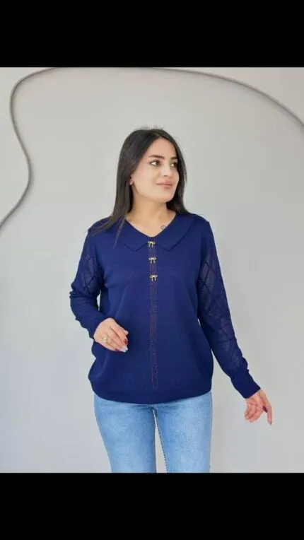 Dark Navy Blue Baby Collar Fine Knit Sweater