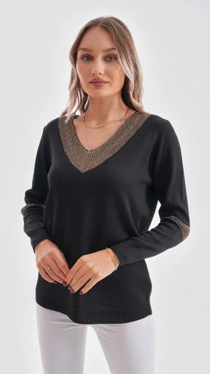 Black Gold glitter V-neck knit sweater