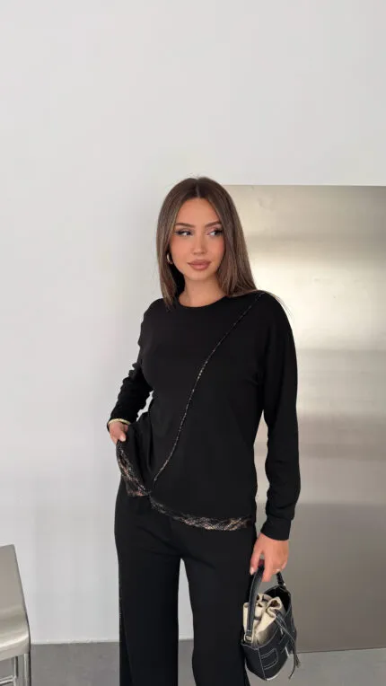 Black Snake pattern embellished modal two-piece set