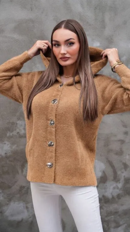 Camel Kapüşonlu Sakal Hırka
