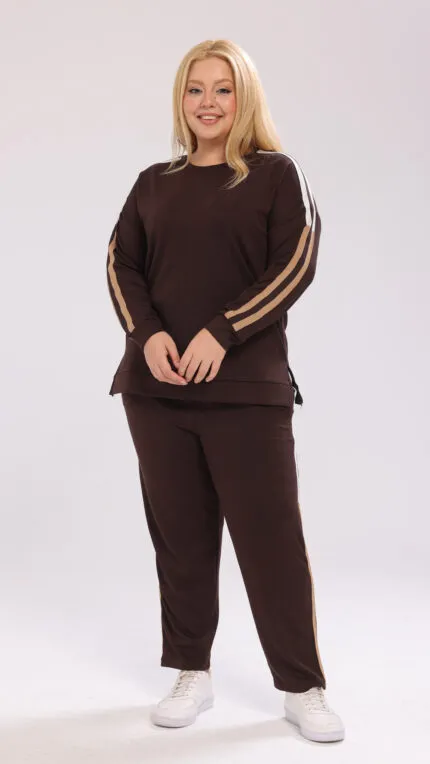 BITTER COFFEE Striped Plus Size Two-Piece Set