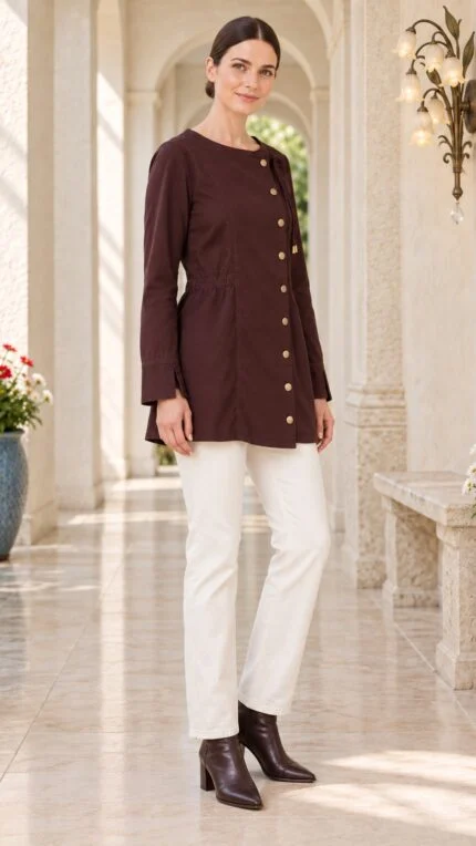 Women's Elastic Waist Mid-Size Shirt 6372